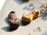 日本进口有田烧纯手工制作土物猫咪陶瓷创意筷架 可爱笔架