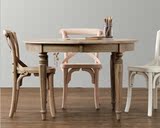 欧式实木餐桌椅美式法式新古典白色做旧雕花圆桌地中海八人餐台