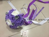 新娘韩式仿真手捧花 伴娘 婚庆结婚 摄影道具手捧花17朵 紫色花球