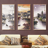 中式装饰画现代客厅三联画沙发背景墙画玄关书房餐厅挂画江南水乡