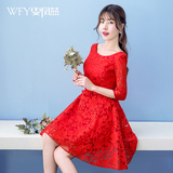 结婚礼服2016新款夏季绑带显瘦红色连衣裙韩式时尚短款新娘敬酒服
