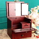 盒复古中式化妆箱 带镜子大容量实木质护肤品梳妆盒化妆品收纳
