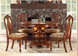 欧式餐桌圆形餐桌椅组合实木雕花美式桦木餐桌酒店餐桌大圆桌现货