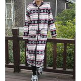 日本 秋冬季加厚法兰绒睡衣 中长款家居服 男女通用