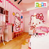 儿童房粉色公主卡通壁纸女孩卧室背景横竖条纹墙纸hellokitty壁画
