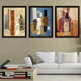 毕加索挂画抽象装饰画客厅现代简约小提琴欧式墙画壁画三联有框画
