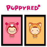 韩国PuppyRed娃娃卡通装饰画 儿童房背景画 超可爱彩色挂画壁画