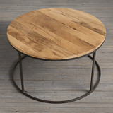 loft美式简易实木创意圆形茶几铁艺客厅边几沙发边角几圆桌咖啡桌