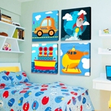 挂画儿童房男孩女孩卧室装饰画卡通无框画三联画温馨餐厅墙画壁画