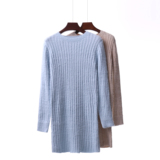 韩国女装秋冬季新品圆领女士毛衣纯色马海毛针织衫套头中长款589