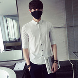 雪纺七分袖衬衫男韩版修身夏季7分中袖垂感衬衣青年弹力短袖寸衫