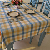 特价 地中海风格/黄蓝色格子布艺 餐桌布盖布盖巾茶几布台布涤棉
