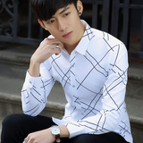 男装秋季男士格子衬衫男长袖寸衫秋款韩版时尚修身型青年流行衬衣