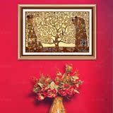 名画克林姆特生命之树 玄关装饰画横版有框欧式卧室墙画挂画壁画
