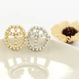 韩国进口饰品 名媛小颗粒珍珠戒指 镂空小花朵圆形戒指 E025