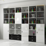 书柜自由组合书柜书架 简约现代格子柜储物带玻璃门书柜烤漆白色