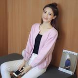 2016韩版日系纯色女装新款短款百针织外套针织开衫毛衣薄外套