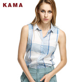 KAMA 卡玛 夏季款女装 经典格子时尚肩章休闲衬衫 7214875