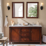 美式浴室柜镜柜组合橡木实木落地田园地中海卫浴柜做旧洗脸面盆柜