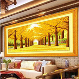 人工十字绣成品纯手工出售黄金满地大道客厅风景画1.3米2米