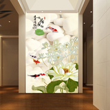 大型壁画现代中式客厅玄关过道楼梯背景墙纸装饰画 荷花壁画定制