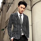三弦男装 男士小西装 2016春季韩版新款修身青年格子西服休闲外套