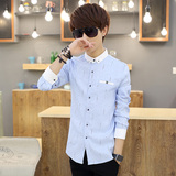 青年男衬衣秋装 韩版型男男士长袖衬衫 修身型长袖常规寸衫上衣