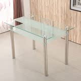小户型餐桌长方形双层钢化玻璃桌写字台休闲吃饭桌不锈钢桌椅组合