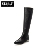 StSat星期六冬季低跟专柜金属装饰方跟女鞋长筒靴子SS44112395