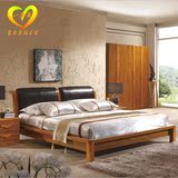 实木床1.8中式现代婚床真皮软靠背床高箱储物床双人床卧室家具
