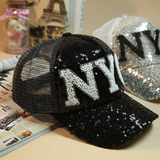 韩国夏季最新NYC款时尚米珠亮片网眼棒球帽鸭舌帽遮阳帽女潮帽子