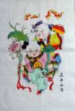 杨柳青年画 画心 连年如意 手绘 祝福 大号45X60CM 民间艺术
