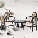 新中式实木布艺造型餐椅酒店会所别墅工程餐厅办公家具洽谈椅子