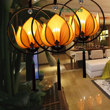 新中式莲花吊灯茶楼餐厅客厅过道酒店吧台铁艺个性荷花布艺灯具