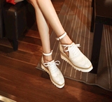 【Miss fox】韩国复古粗跟方头英伦白色厚底松糕女单鞋