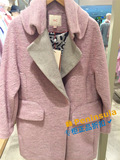 代购专柜正品ENC2015秋冬女装羊毛呢子韩国粉色中长款OL外套大衣