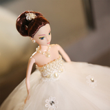 芭比娃娃婚纱裙豪华拖尾儿童女孩生日礼物品新娘婚庆摆件公主衣服