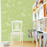 绿色PVC自粘壁纸 卡通动物儿童房墙纸 田园欧式现代卧室装饰贴纸
