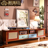 美式乡村复古彩绘储物实木电视柜 欧式小户型客厅简约2米电视机柜