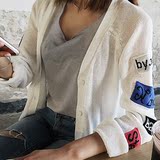 韩国东大门代购女装2016夏装新款韩版宽松薄款字母遮阳针织开衫ll
