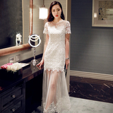 蕾丝连衣裙夏季修身韩国性感镂空白色长裙仙女2016新款中长款裙子
