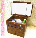 收纳盒有盖带镜子木质护肤品化妆箱实木制桌面大号梳妆台化妆品