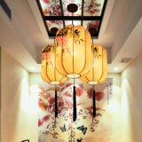 中式手绘长灯笼新古典圆形荷叶红灯笼吊灯仿古餐厅酒店LED茶楼灯