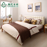 林氏木业1.5皮艺板式床1.8米现代中式双人床小户型结婚大床家具09