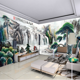 中式电视背景墙壁纸 立体3d墙纸客厅卧室无缝山水装饰画大型壁画