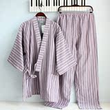 情侣男女汉服日系和服套装/纯棉双层纱布家居服/全棉中厚条纹睡衣