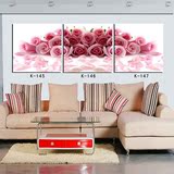 纳米冰晶画客厅三联画现代装饰画花卉卧室粉红玫瑰简约沙发背景画