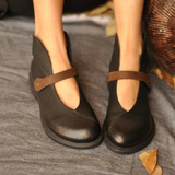 2015夏季新款文艺复古森系女鞋 手工牛皮平跟平底鞋 日系真皮单鞋