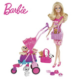 特价美泰barbie正品 芭比娃娃女孩之宠物集合组礼盒套装BCF82