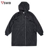 韩国正品SWIB代购直邮 16春季女款中长款黑色外套 连帽夹克衫潮品